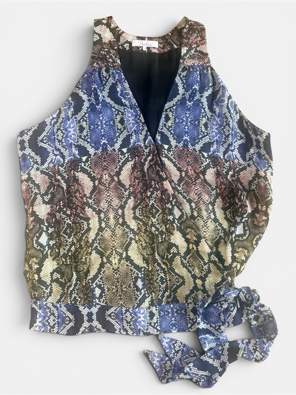 Parker Silk Snakeskin Print Wrap Tank Top
